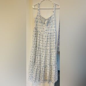 Elegant Floral Maxi Dress in Cream and Blue
